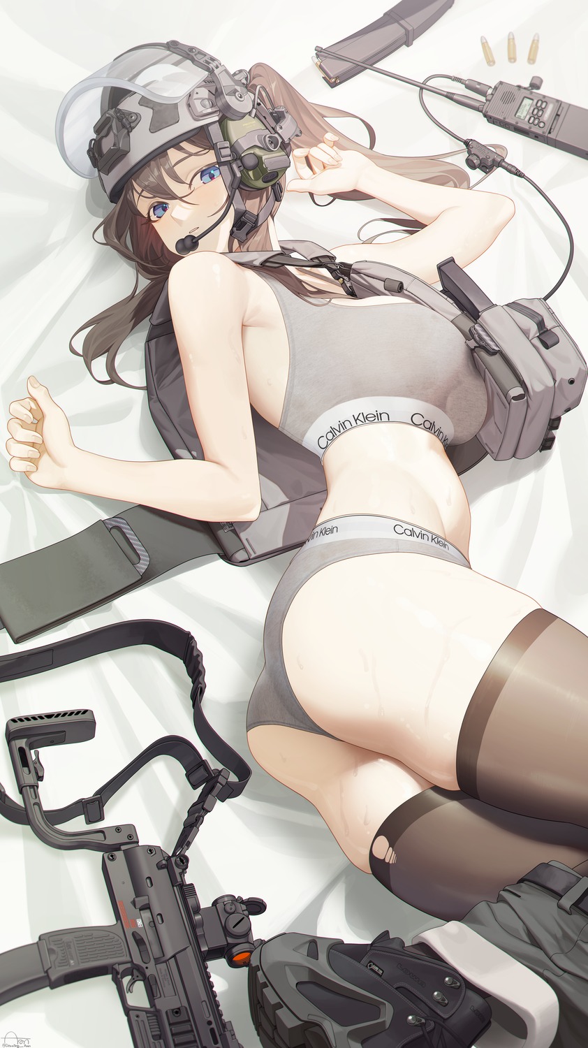 aronman ass gun headphones pantsu thighhighs thong torn_clothes wet