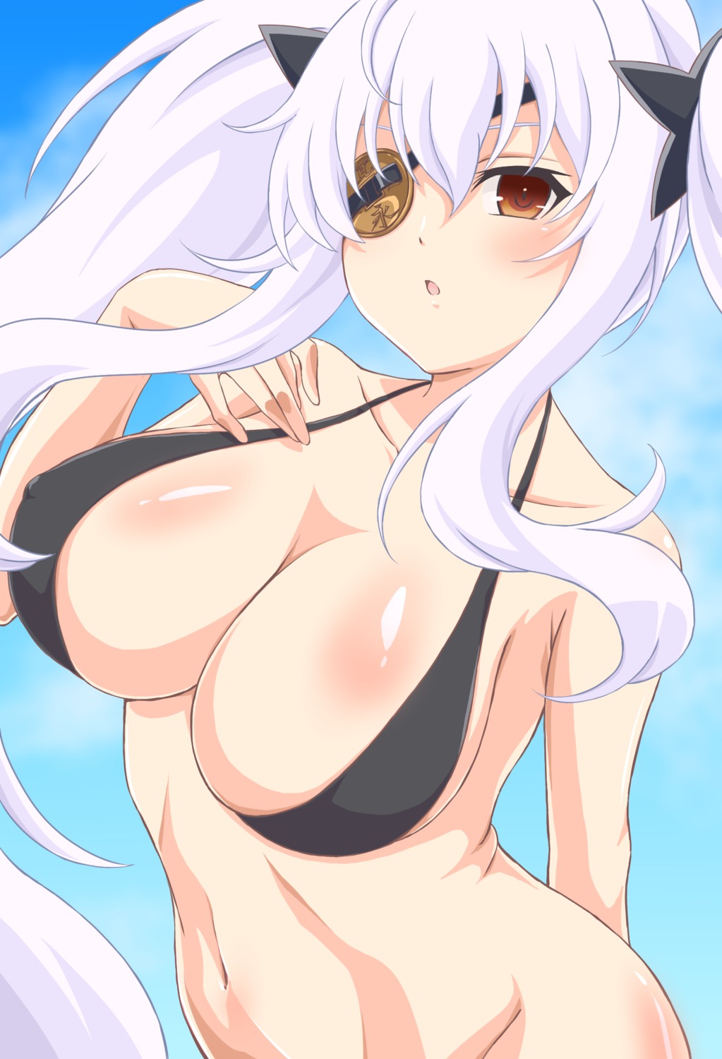 bikini_top bottomless erect_nipples eyepatch senran_kagura swimsuits tagme yagyuu