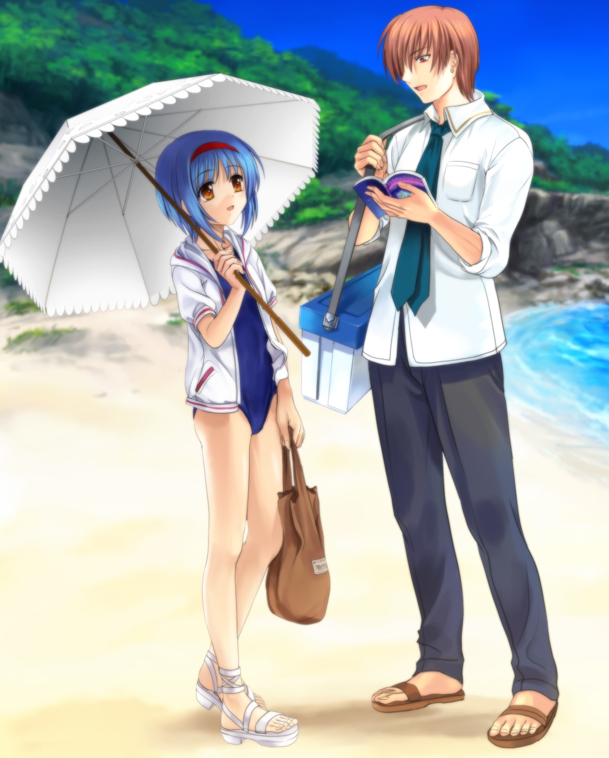 little_busters! moonknives natsume_kyousuke nishizono_mio swimsuits