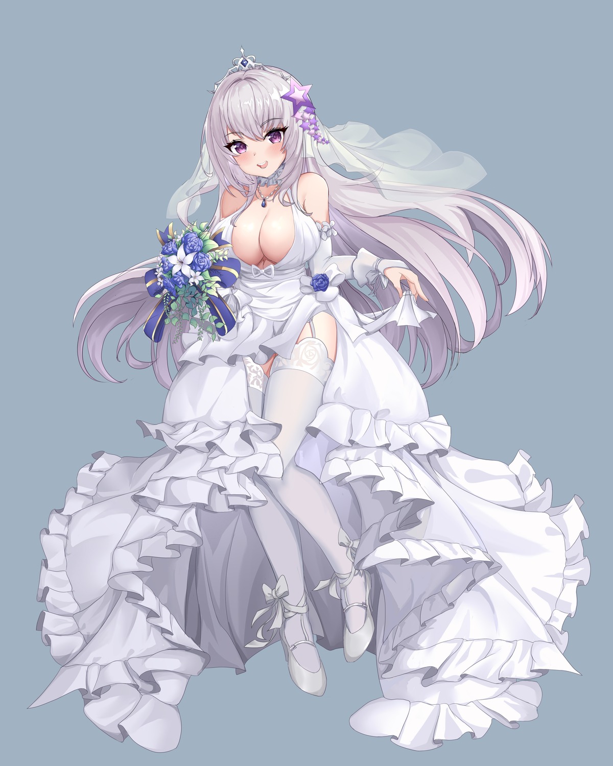 dress heels mz_(yeye_ai_chipao_mian) no_bra skirt_lift stockings thighhighs wedding_dress