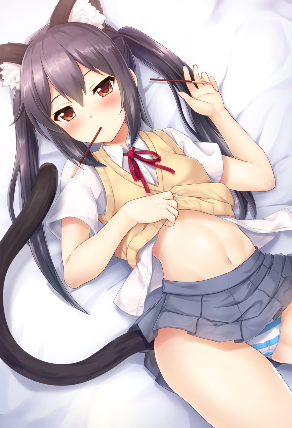 animal_ears cameltoe k-on! nakano_azusa pantsu samoore seifuku shimapan shirt_lift tail