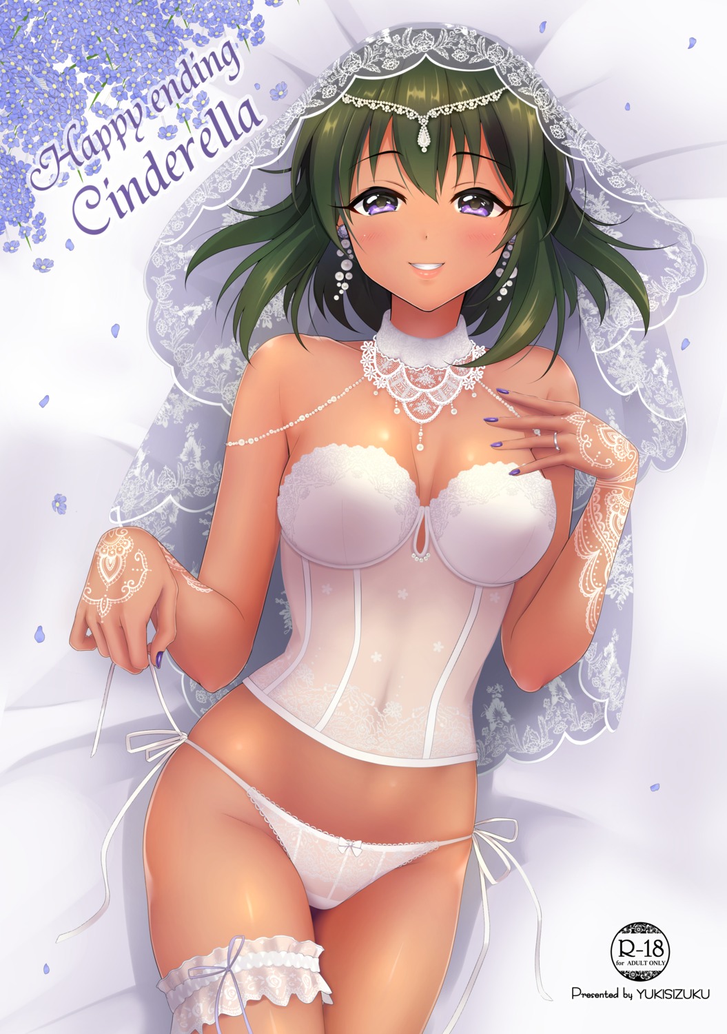 cleavage dress garter lingerie natalia_(idolm@ster) pantsu see_through string_panties tattoo the_idolm@ster the_idolm@ster_cinderella_girls wedding_dress yuki_sizuku