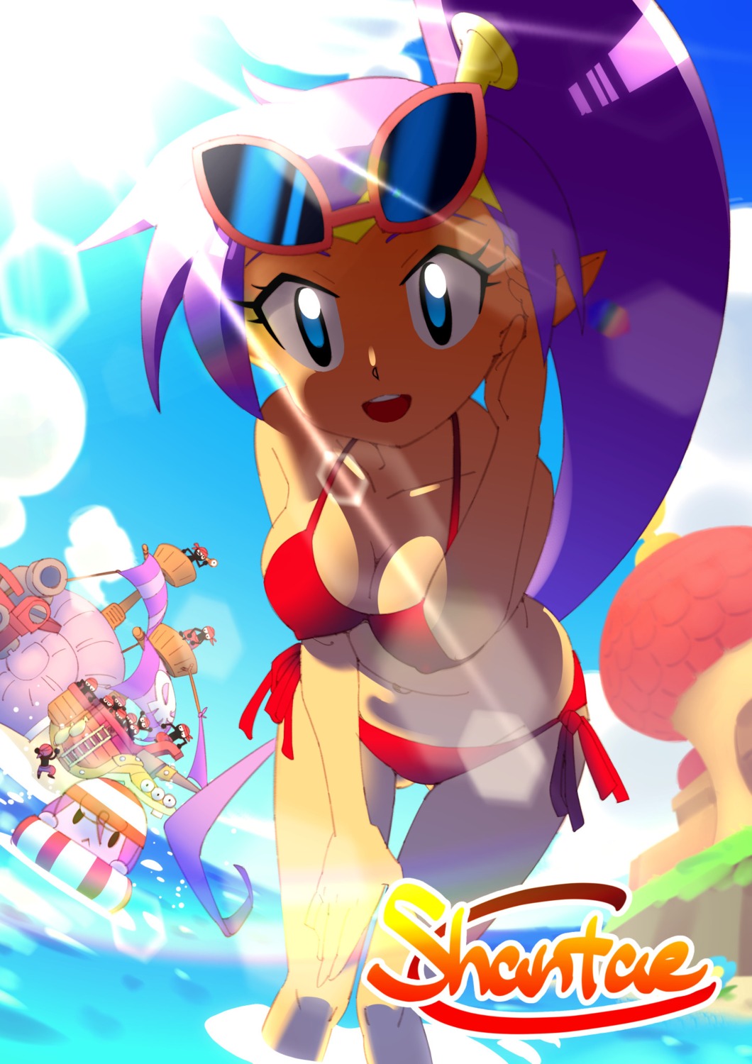 bikini erect_nipples megane no_bra pointy_ears risky_boots shantae shantae_(character) swimsuits tagme wet