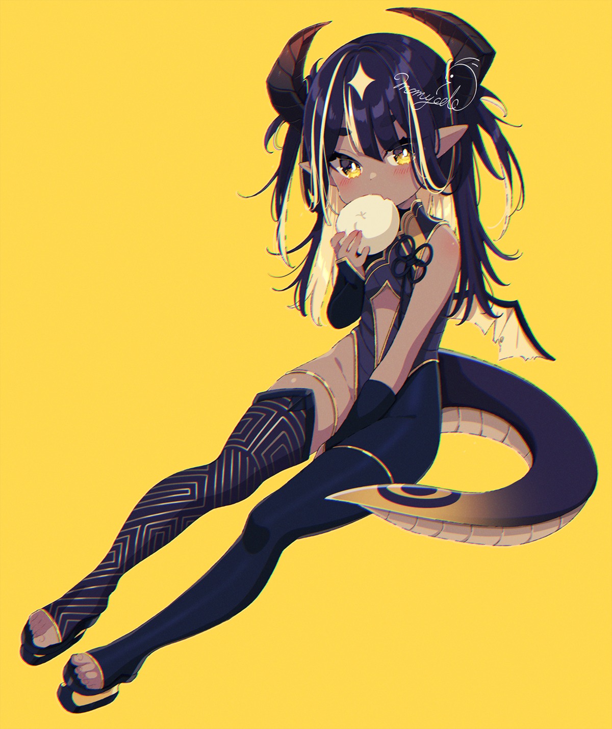 garter horns leotard mamyouda pointy_ears tail thighhighs