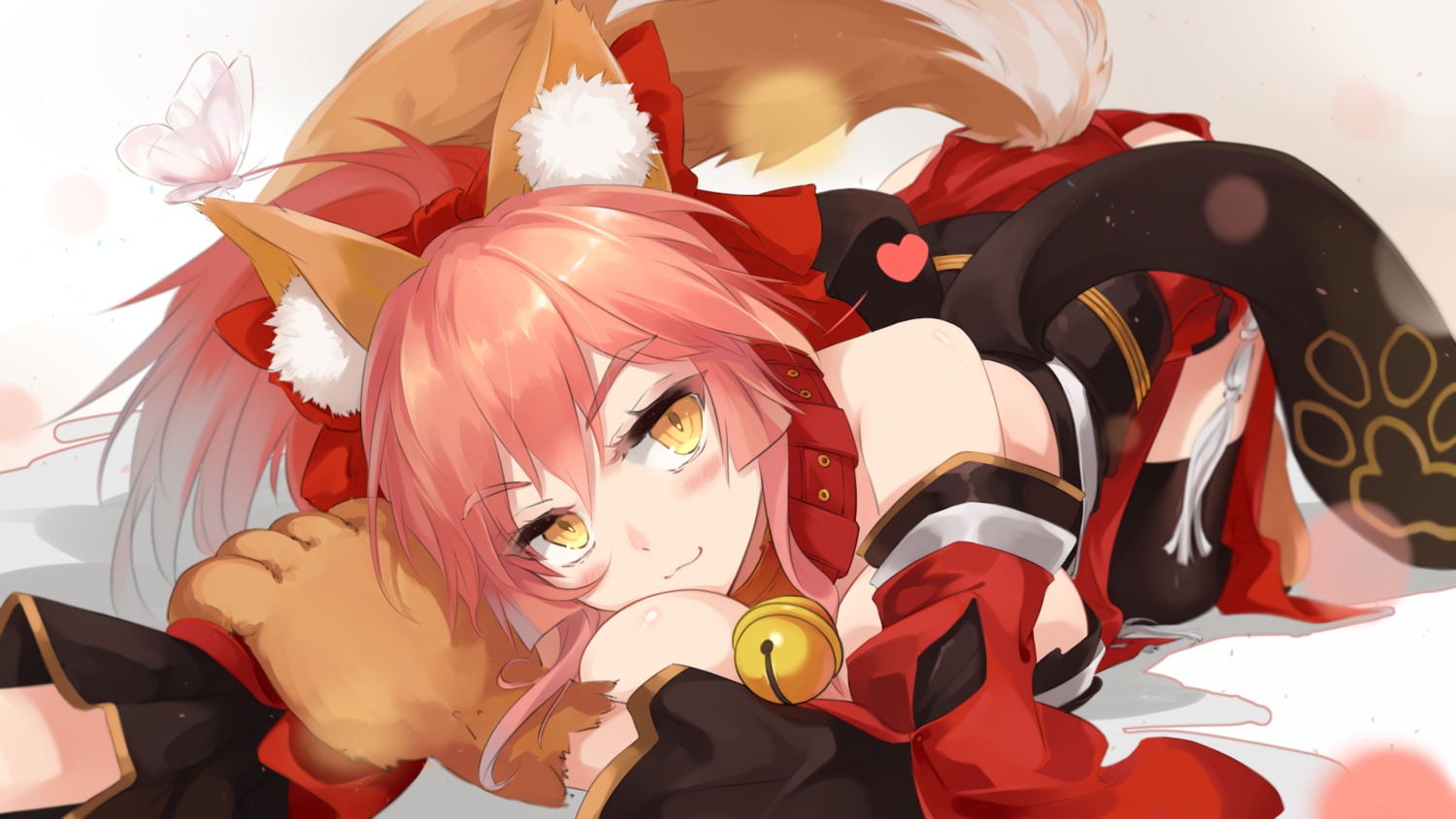 animal_ears bzerox fate/grand_order kitsune no_bra tamamo_cat thighhighs wallpaper