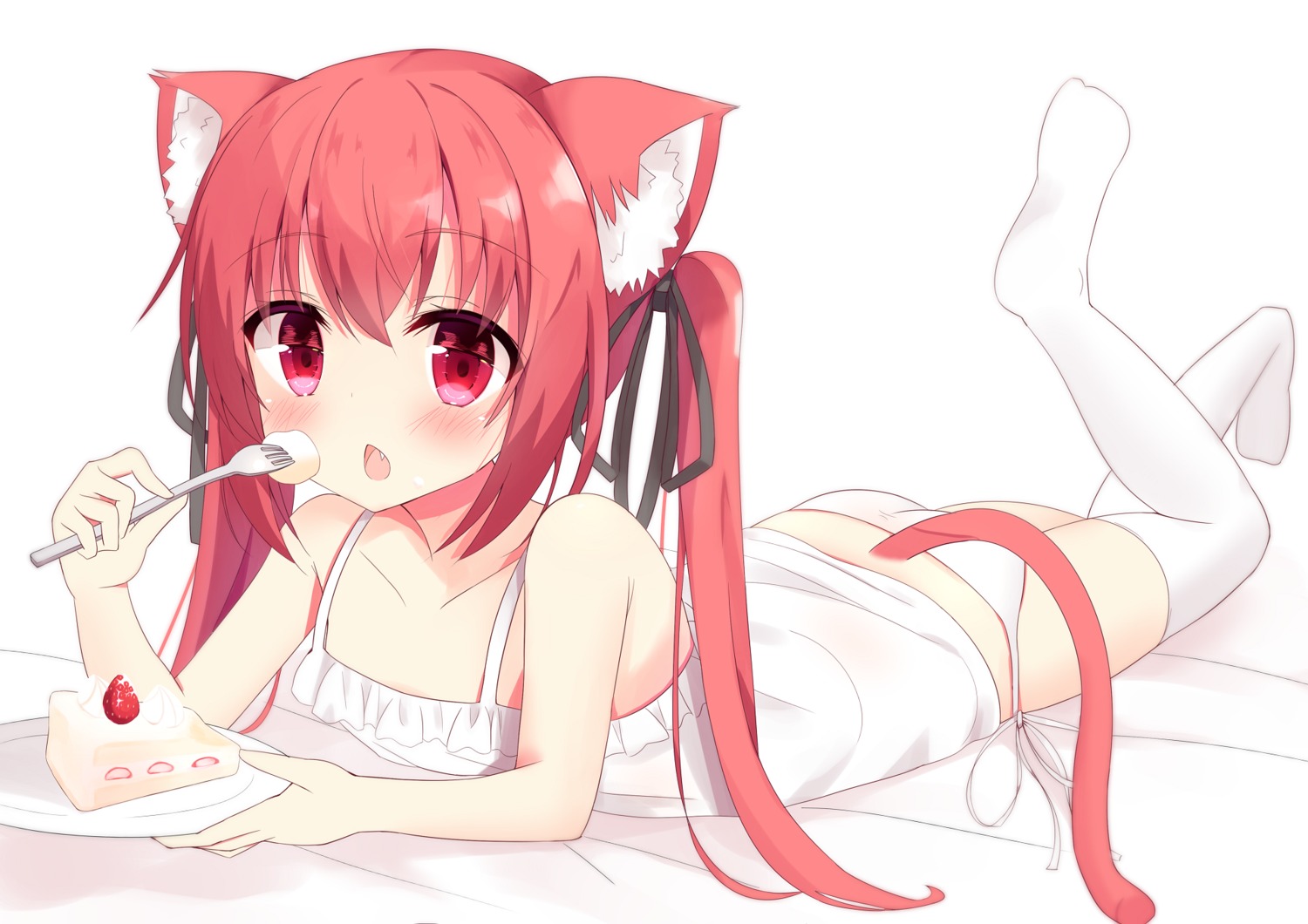 animal_ears feet hiragana_ababa nekomimi pantsu string_panties tail thighhighs