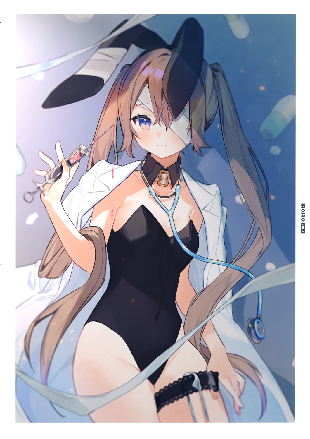 animal_ears bunny_ears bunny_girl cona_kinaco eyepatch garter open_shirt