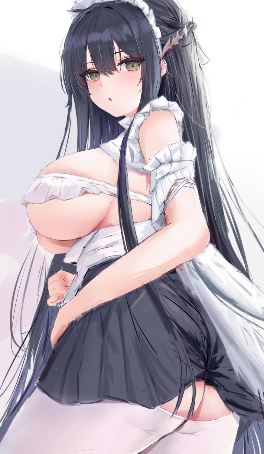 ass azur_lane indomitable_(azur_lane) lshiki maid no_bra pantyhose sketch skirt_lift