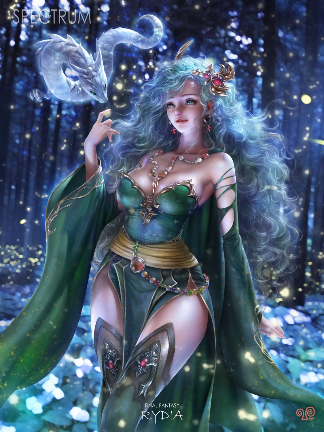 dress final_fantasy monster no_bra rydia thighhighs yam_spectrum