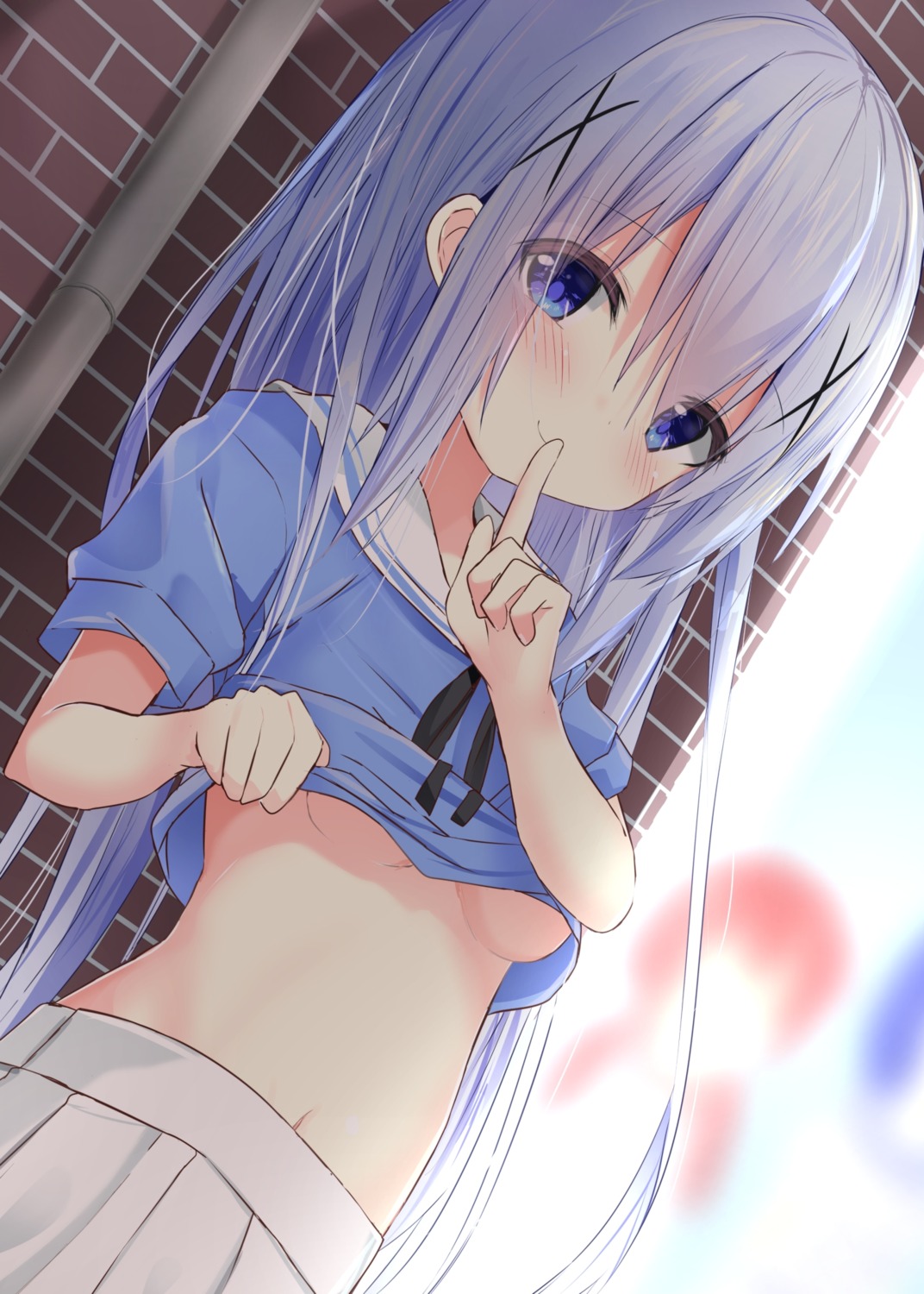 fairy_eye gochuumon_wa_usagi_desu_ka? kafuu_chino no_bra seifuku shirt_lift underboob