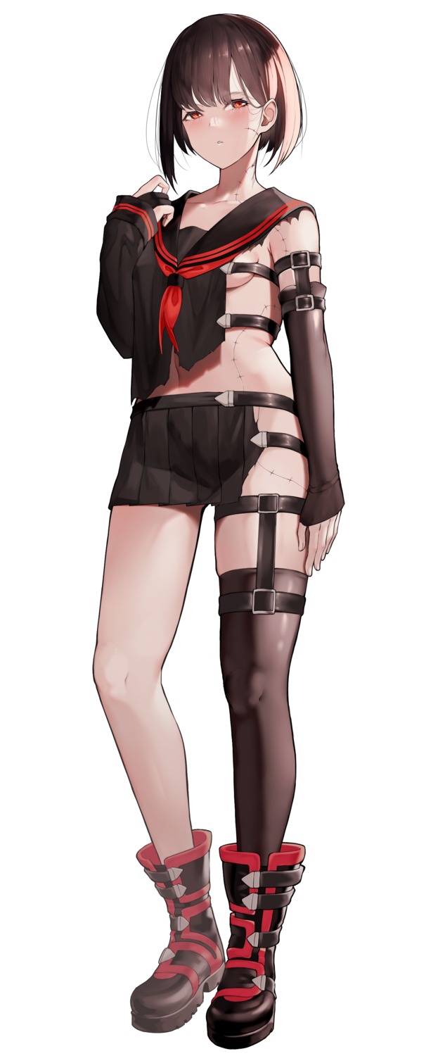 banitya garter no_bra nopan seifuku stockings thighhighs torn_clothes