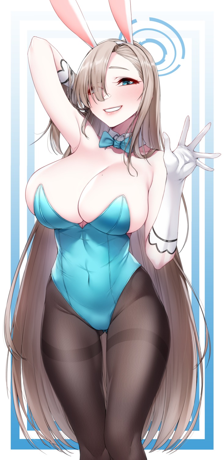 akchu animal_ears blue_archive bunny_ears bunny_girl halo ichinose_asuna no_bra pantyhose