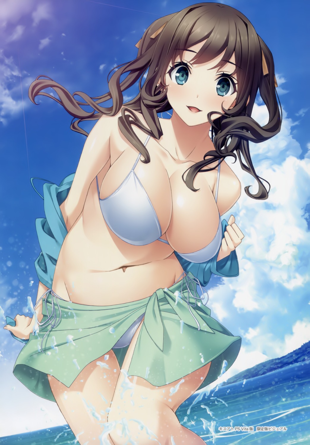 aikawa_arisa_(kiss_ato) bikini cleavage giga kiss_ato mikoto_akemi open_shirt swimsuits wet