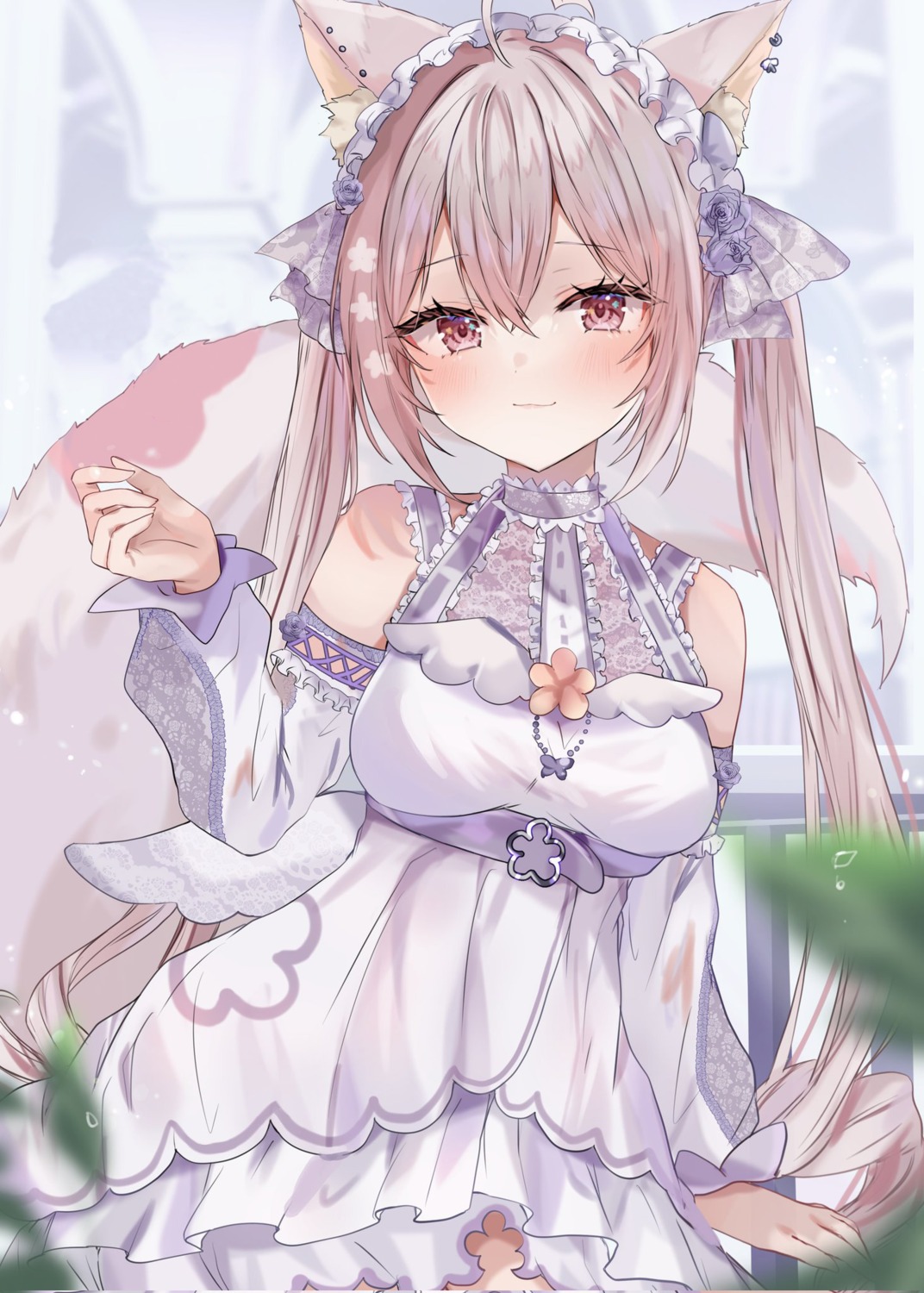 animal_ears detexted dress felicia_lulufleur indie_virtual_youtuber kitsune maruro tail wings