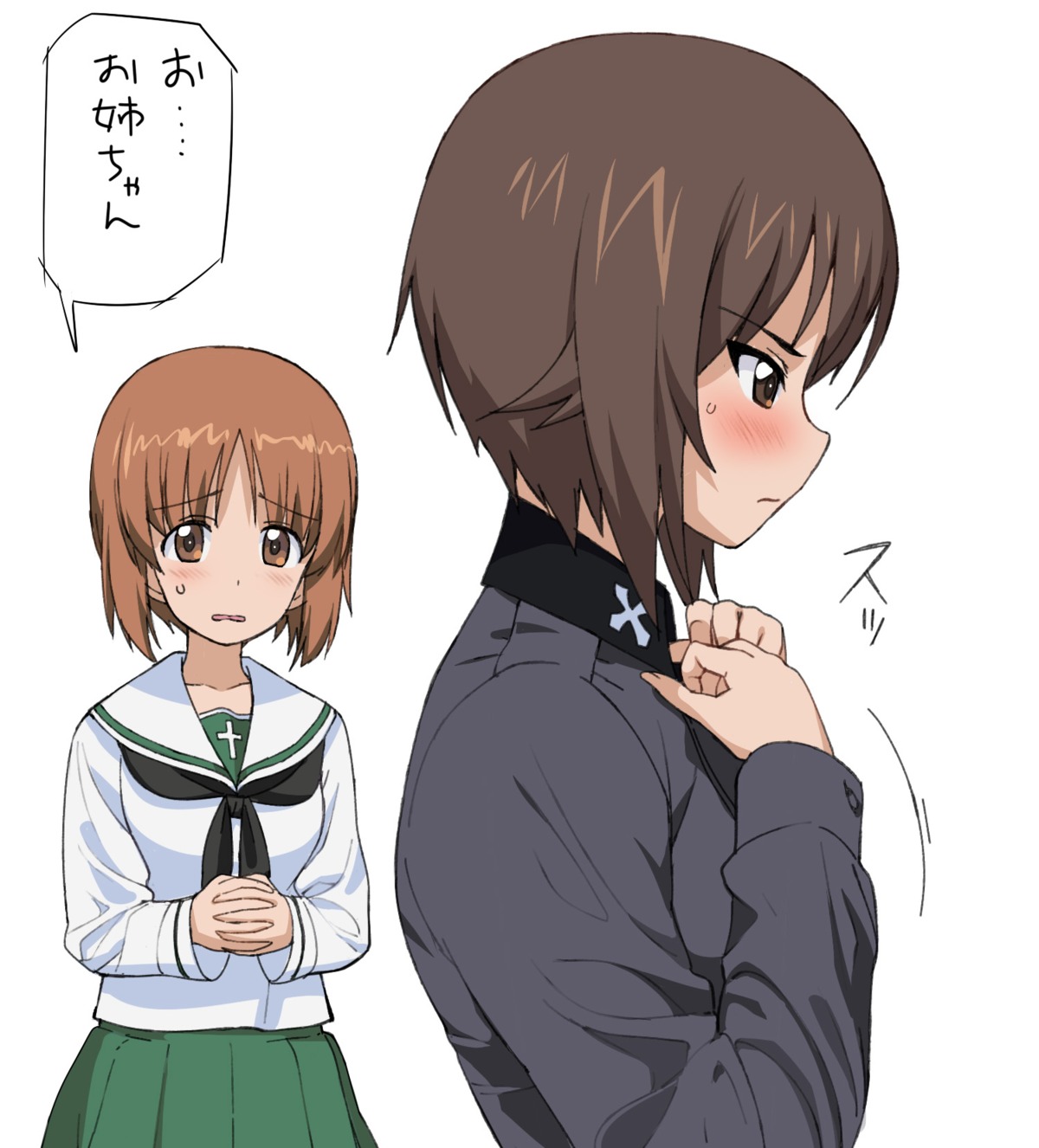 a1 girls_und_panzer initial-g nishizumi_maho nishizumi_miho seifuku uniform