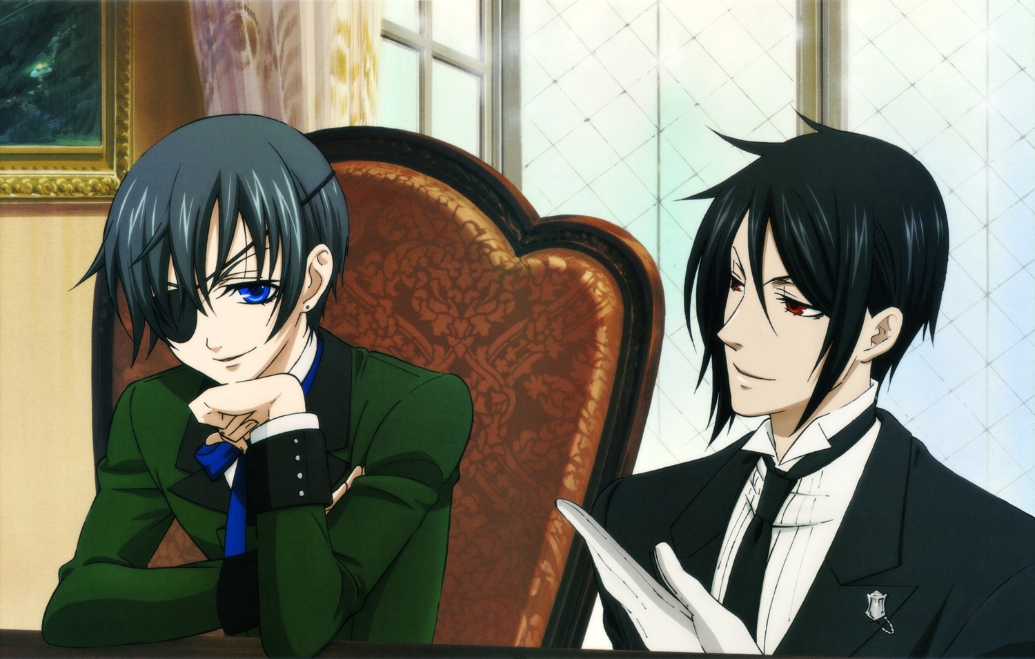 ciel_phantomhive eyepatch kuroshitsuji male sebastian_michaelis