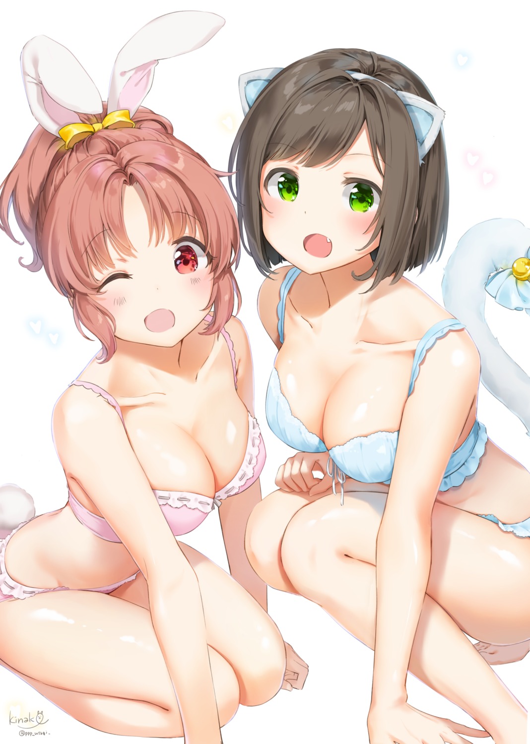 abe_nana animal_ears bra bunny_ears kinako_(shiratama_mochi) maekawa_miku nekomimi pantsu tail the_idolm@ster the_idolm@ster_cinderella_girls