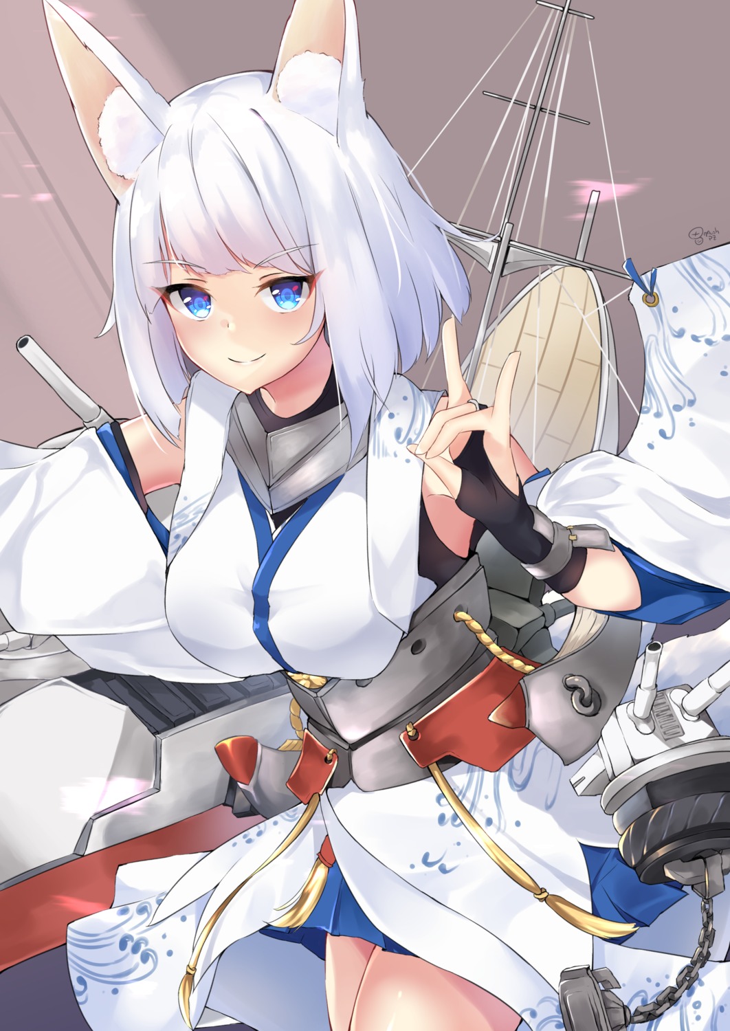 animal_ears azur_lane japanese_clothes kaga_(azur_lane) mushpz