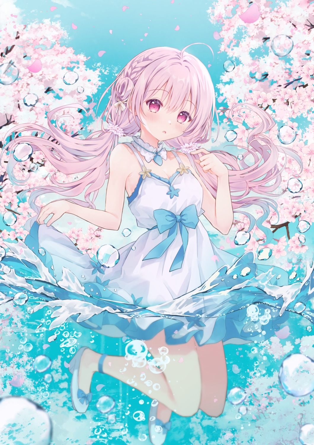 dress heels maya_(tirolpop) skirt_lift summer_dress wet