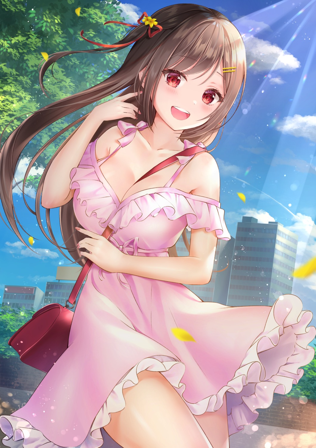 cleavage dress mizukanayuki no_bra skirt_lift summer_dress