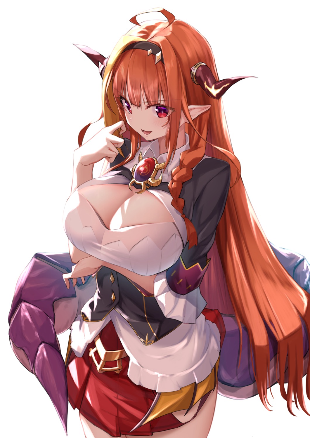 breast_hold hololive horns kiryuu_coco mikaku pointy_ears see_through skirt_lift tail