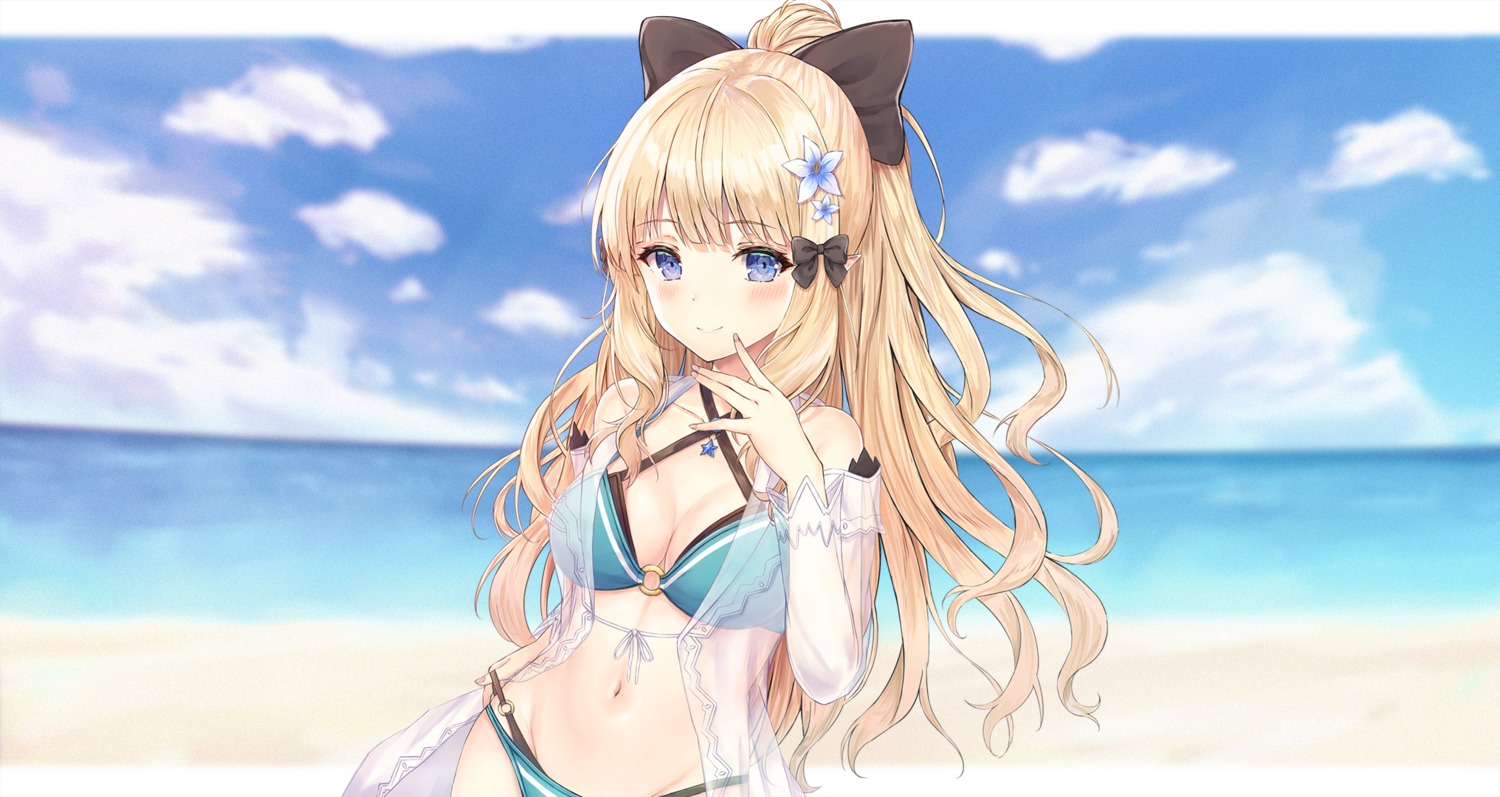 atychi bikini cleavage open_shirt pointy_ears princess_connect! princess_connect!_re:dive sasaki_saren see_through swimsuits