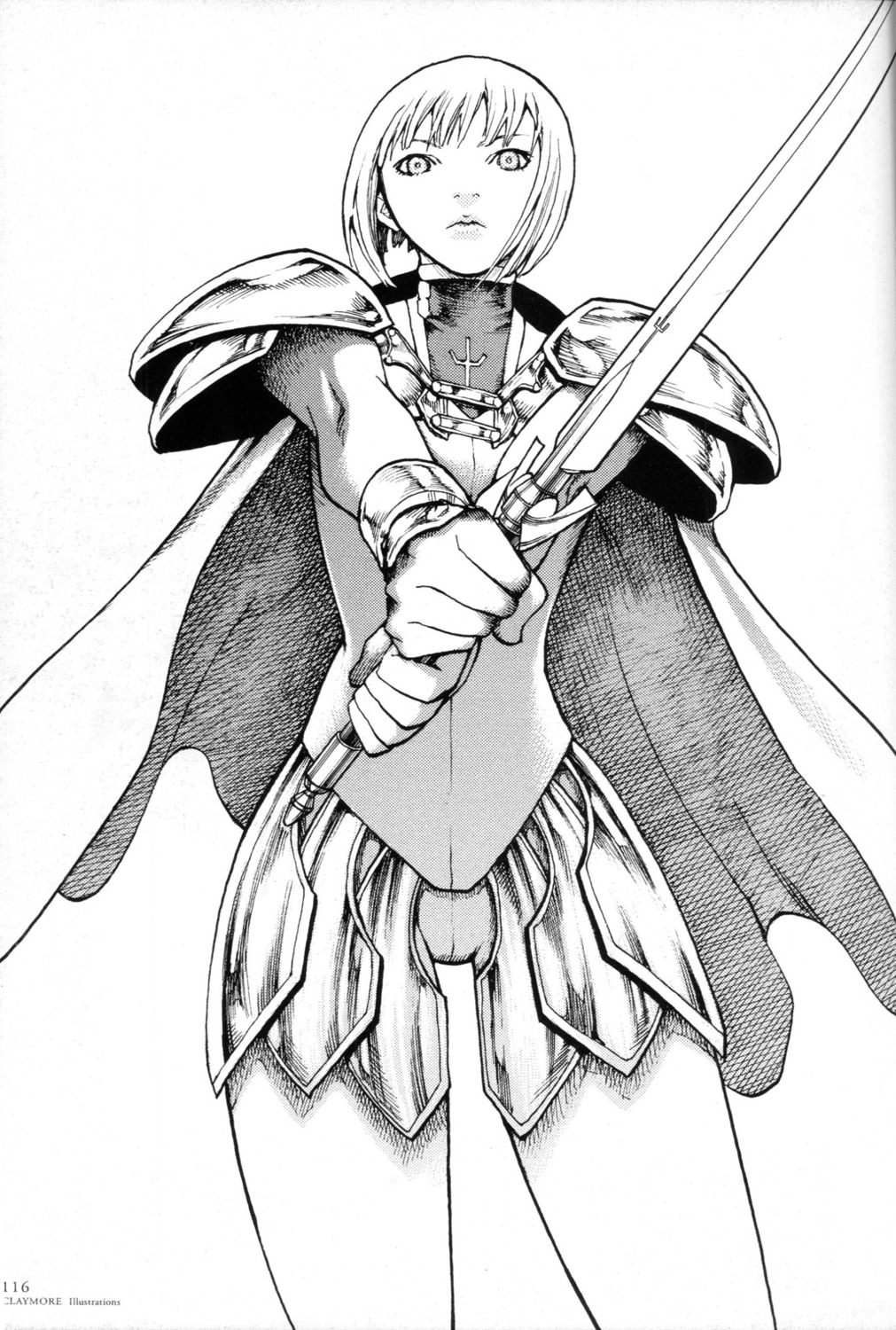 armor binding_discoloration claymore cropme monochrome sword yagi_norihiro