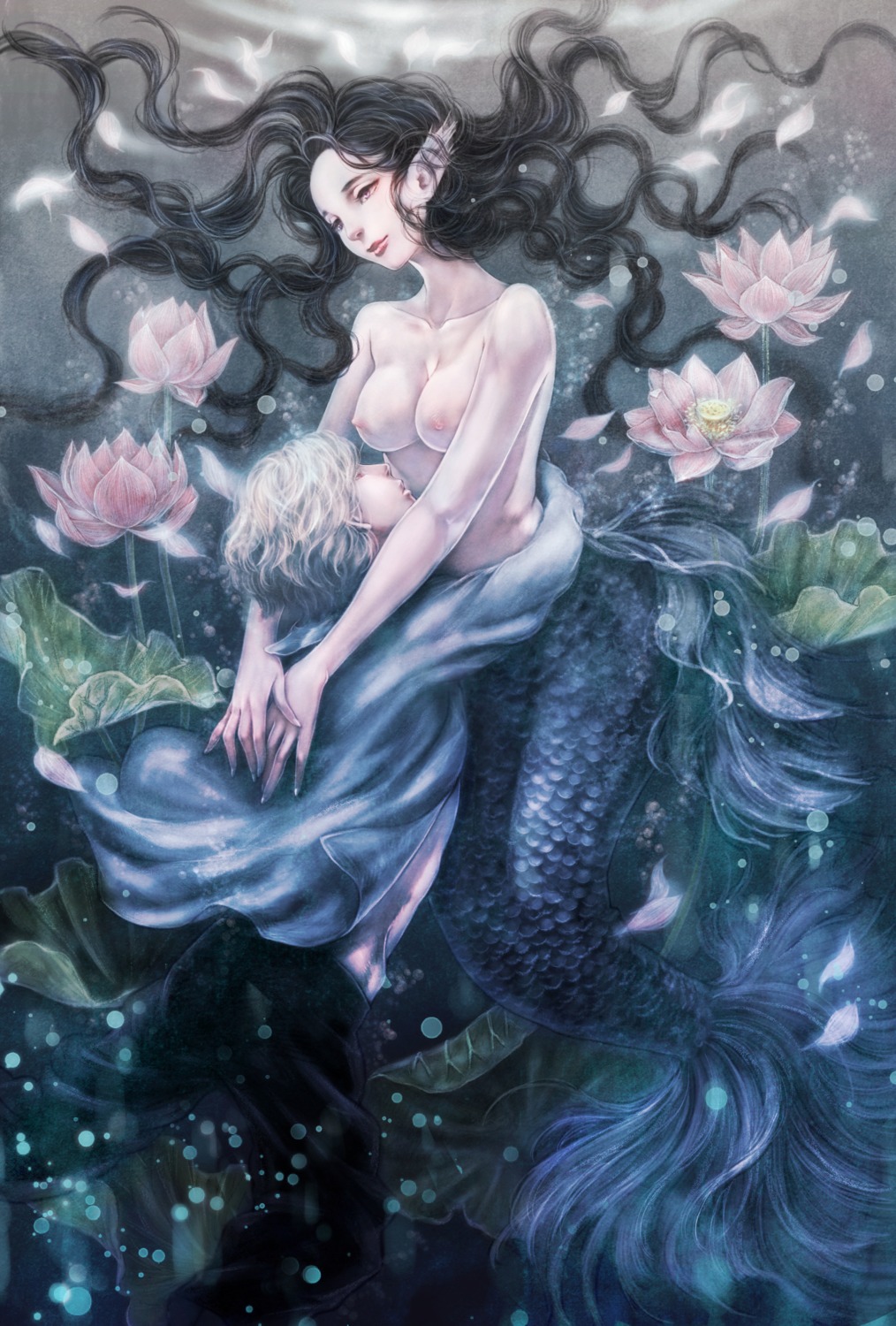 animal_ears mermaid monster_girl naked nipples tail yazukohori