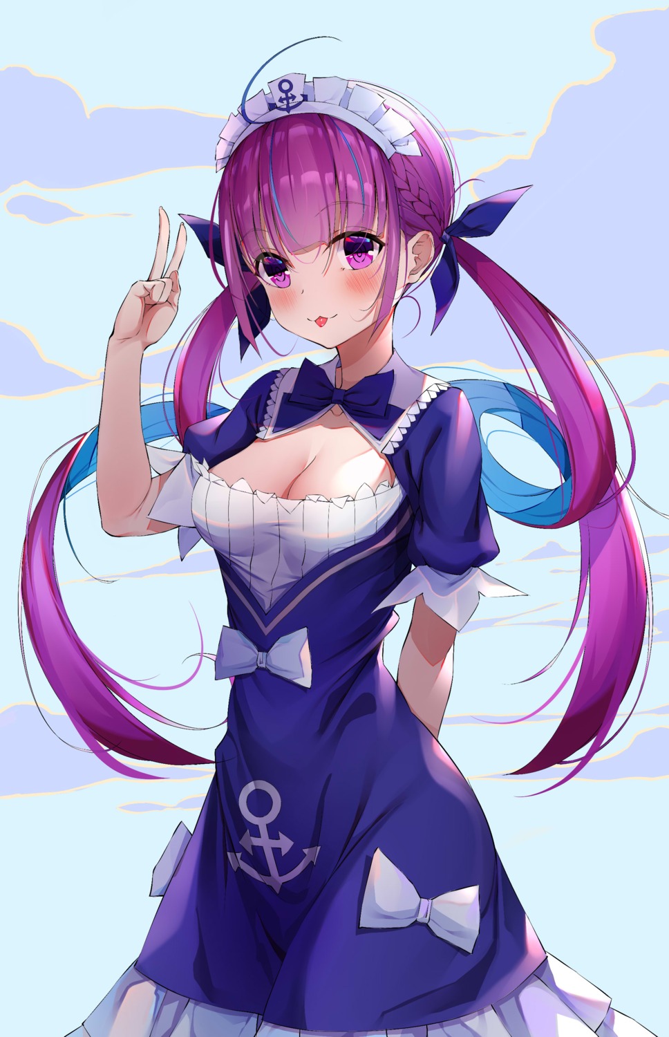 artist_revision cleavage cqingwei hololive maid minato_aqua