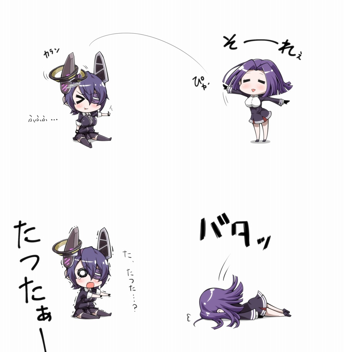 chibi eyepatch kantai_collection tanaka_kusao tatsuta_(kancolle) tenryuu_(kancolle)