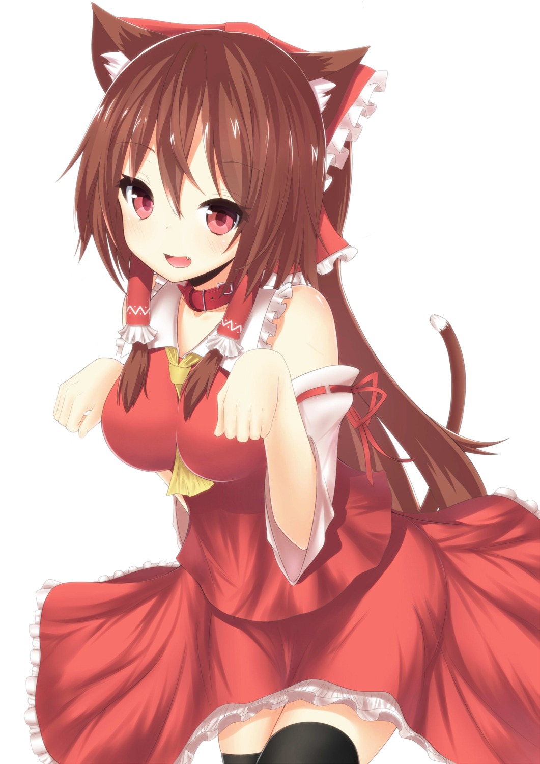 animal_ears hakurei_reimu jpeg_artifacts morinaoekaki nekomimi tail thighhighs touhou