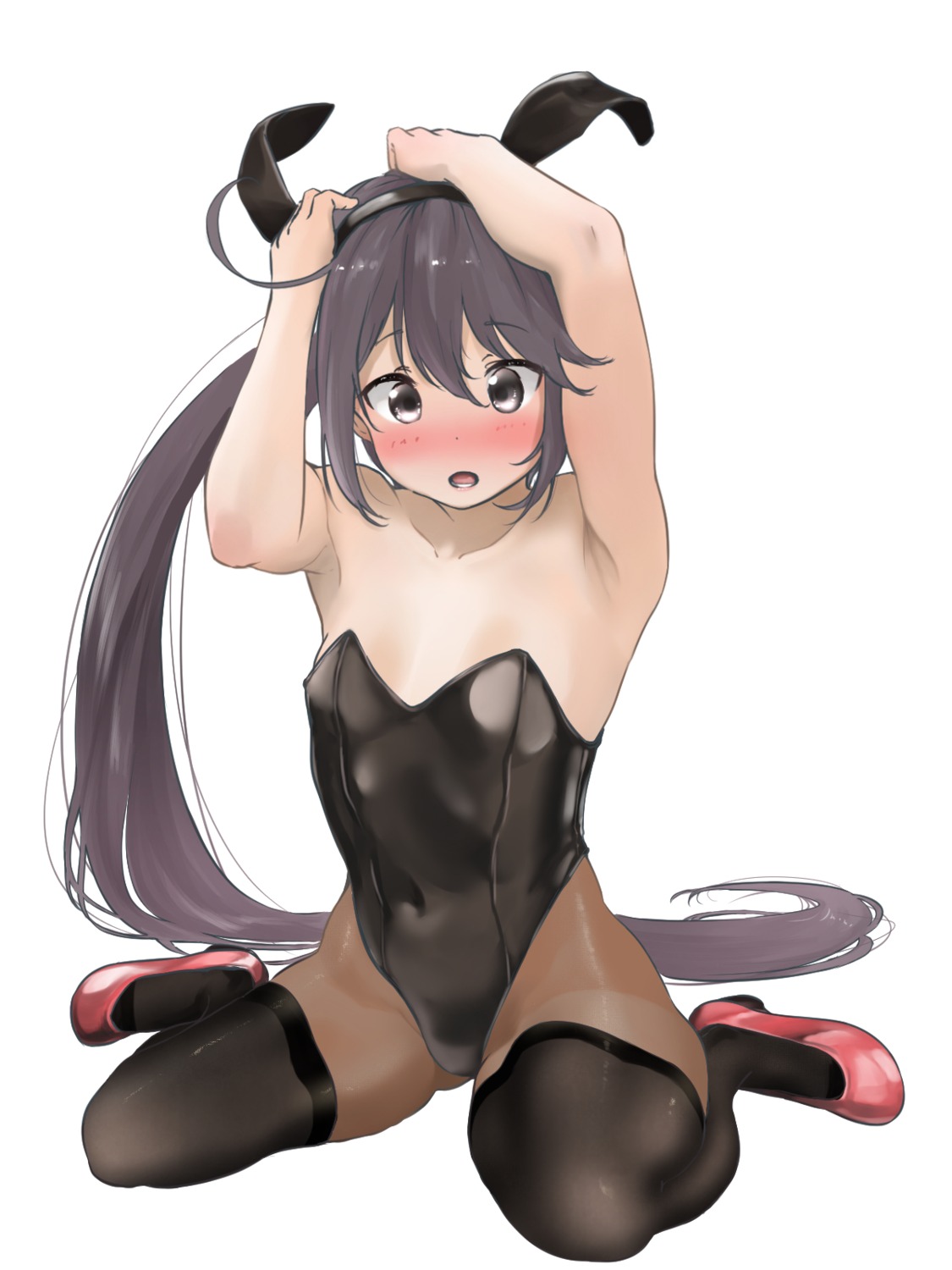 akebono_(kancolle) animal_ears bunny_ears bunny_girl heels kantai_collection no_bra pantyhose tama_(seiga46239239) thighhighs