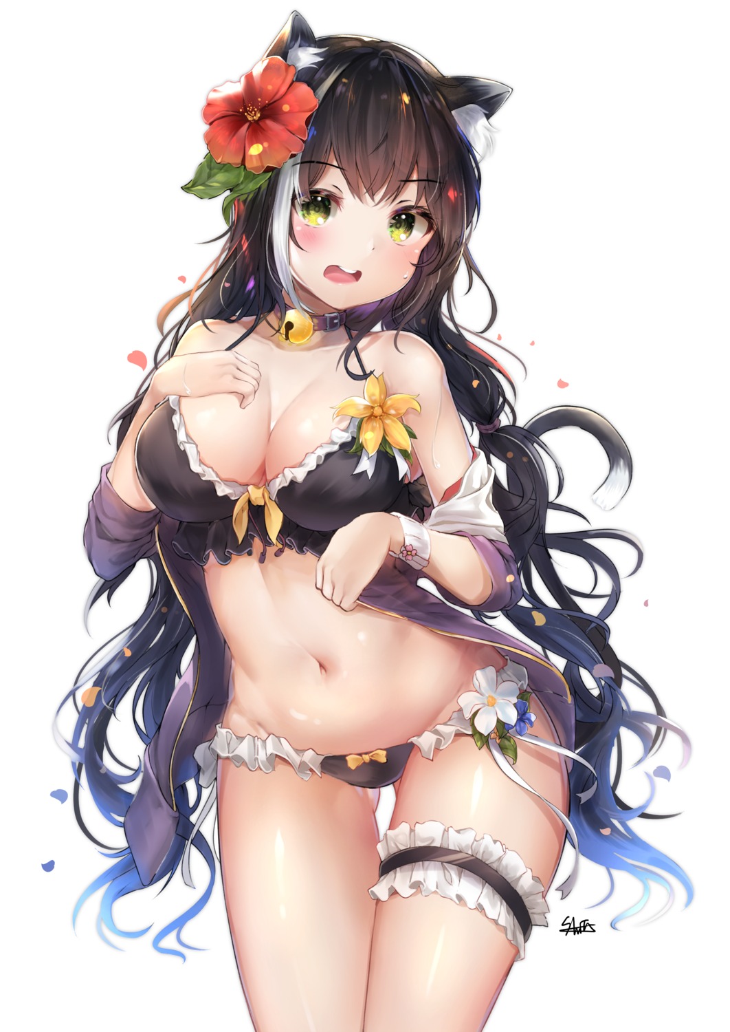 animal_ears bikini garter hiromaster_sinta_jh karyl_(princess_connect) nekomimi open_shirt princess_connect princess_connect!_re:dive swimsuits tail