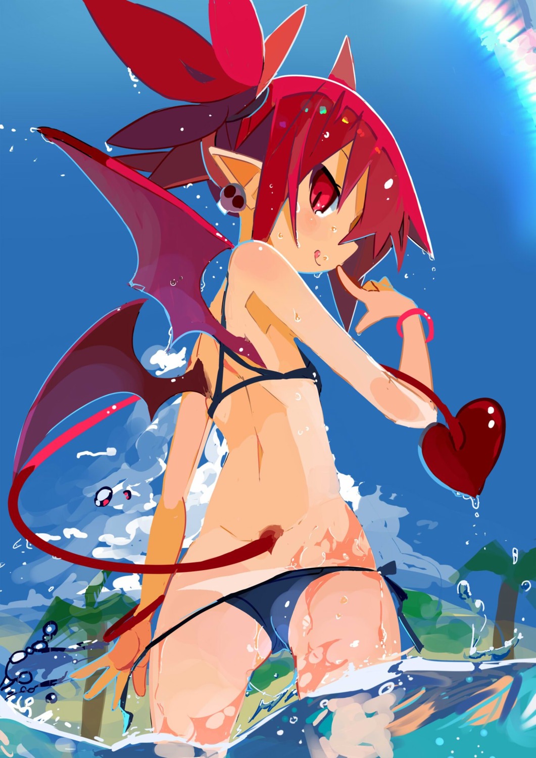 ass bikini disgaea etna loli panty_pull pointy_ears swimsuits tagme tail tan_lines undressing wet wings