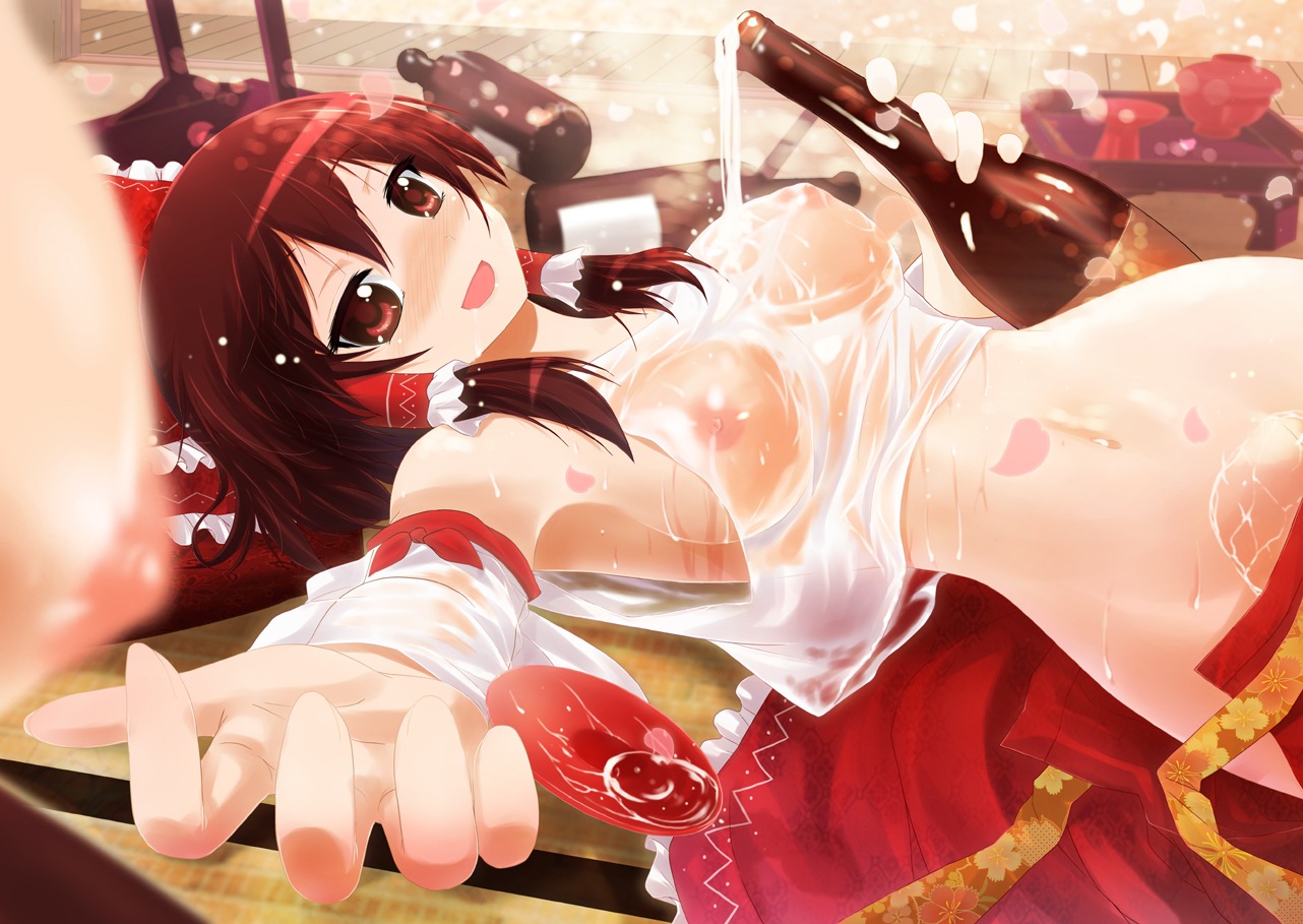 hakurei_reimu nipples nopan porurin sake see_through touhou wet wet_clothes