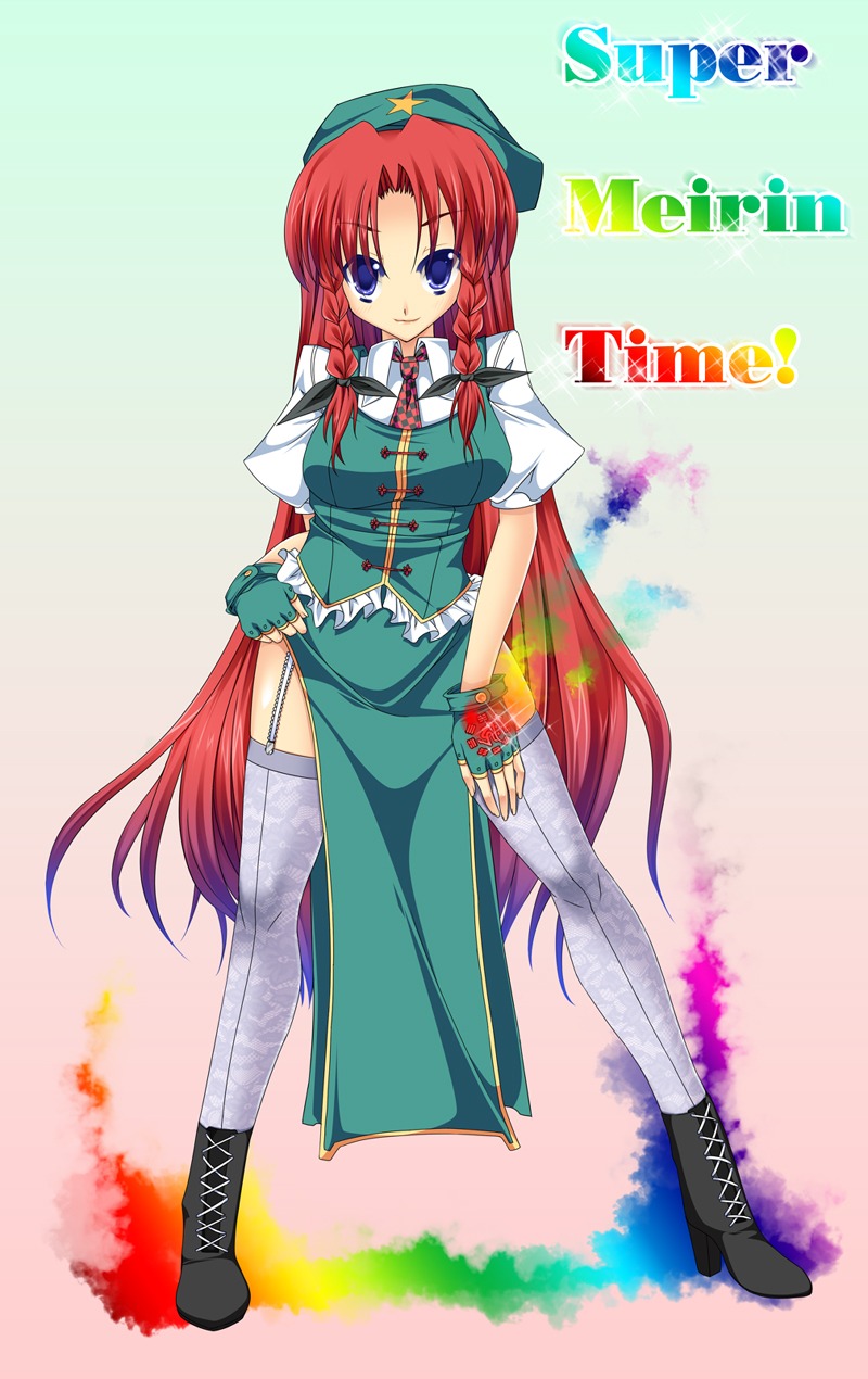 hong_meiling kirise_mitsuru thighhighs touhou