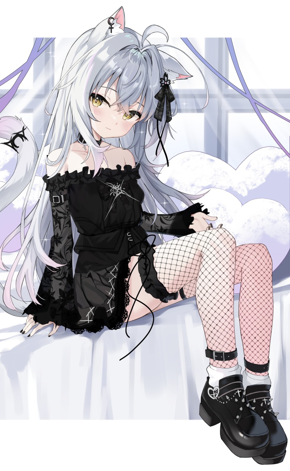 animal_ears fishnets garter gothic_lolita lolita_fashion nekomimi pu_ht tail thighhighs