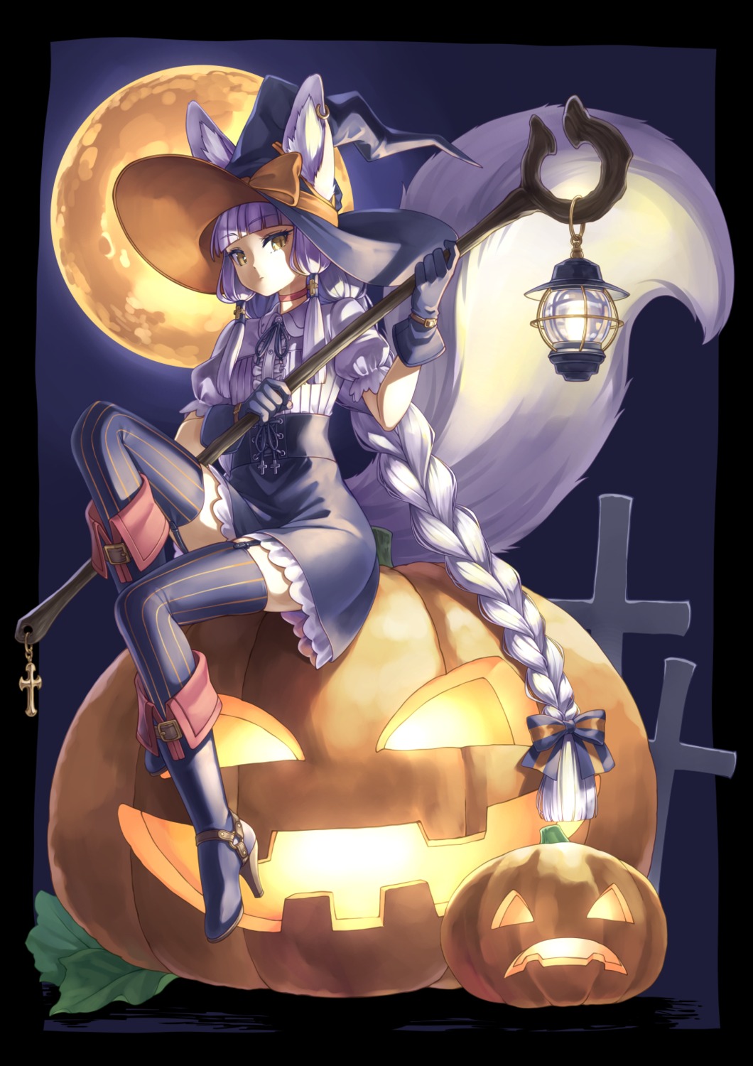 animal_ears halloween heels skirt_lift stockings tagme tail thighhighs witch