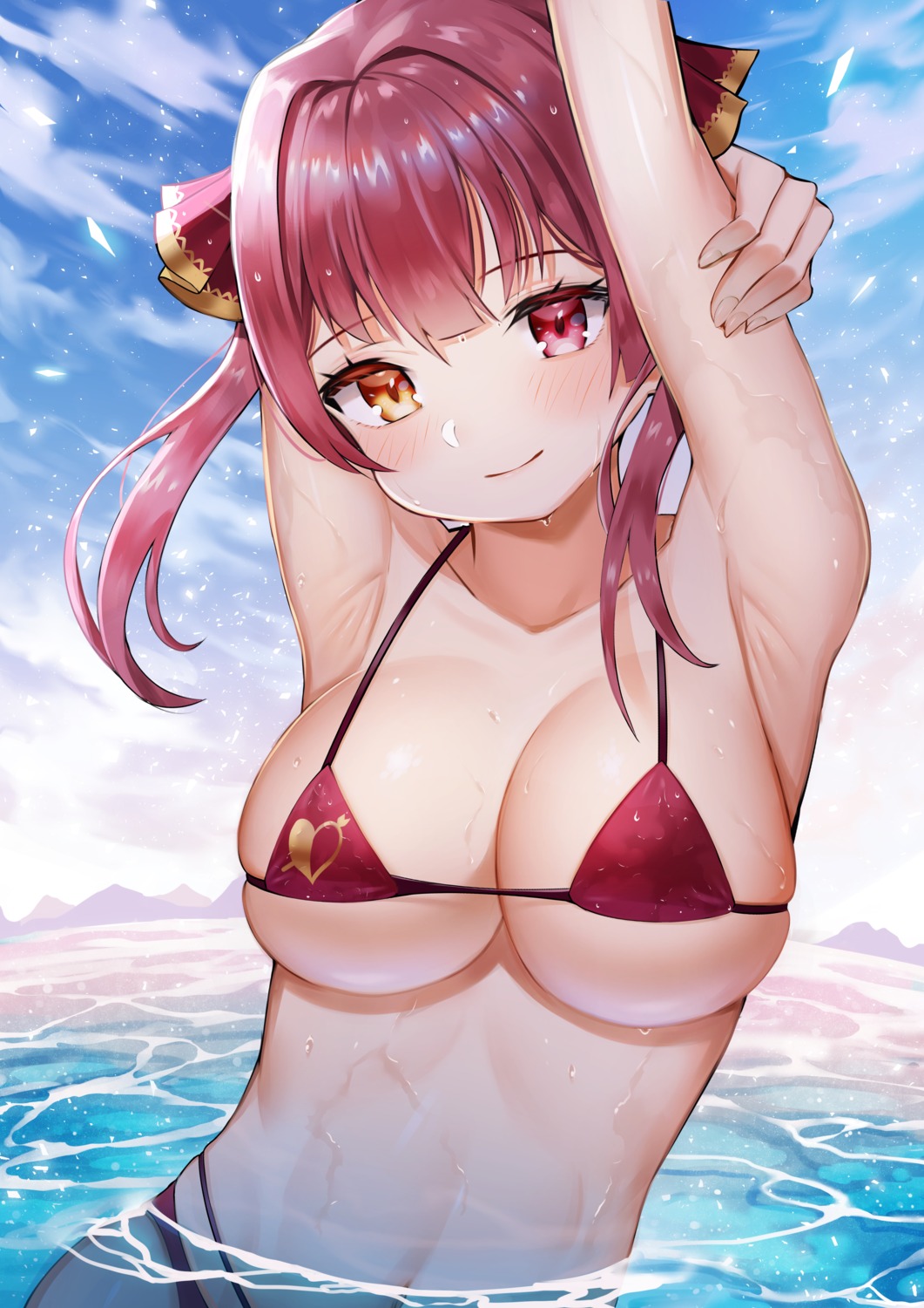 bikini ebinomi heterochromia hololive houshou_marine swimsuits wet