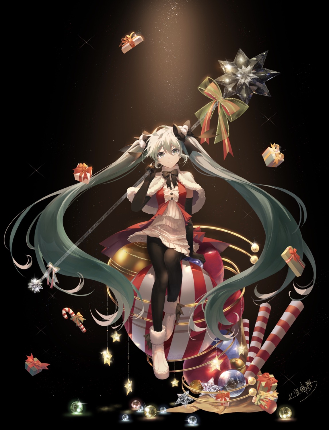 christmas dress hatsune_miku pantyhose shangguan_feiying skirt_lift vocaloid weapon