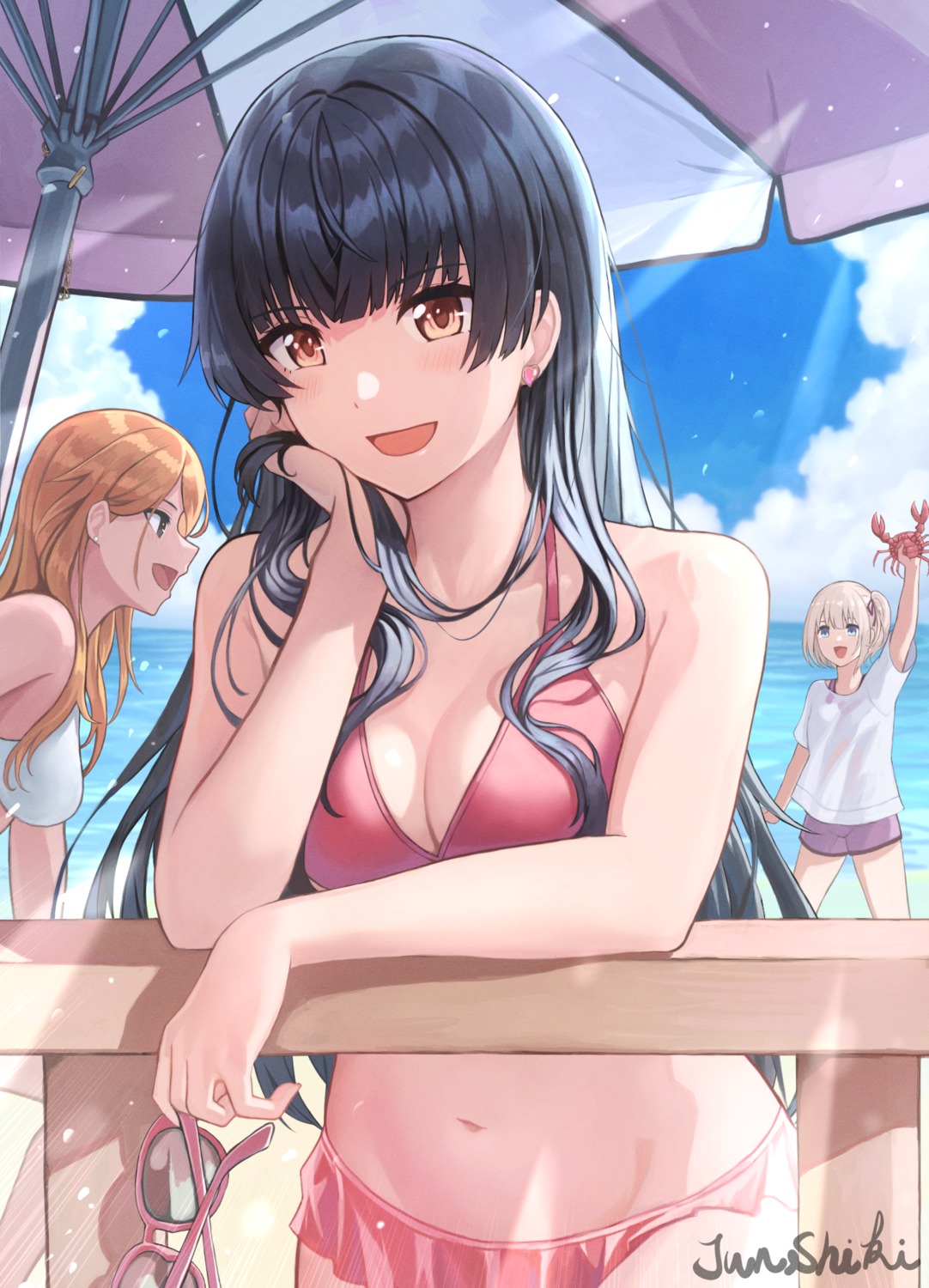 bikini cleavage izumi_mei junshiki mayuzumi_fuyuko megane serizawa_asahi swimsuits the_idolm@ster the_idolm@ster_shiny_colors