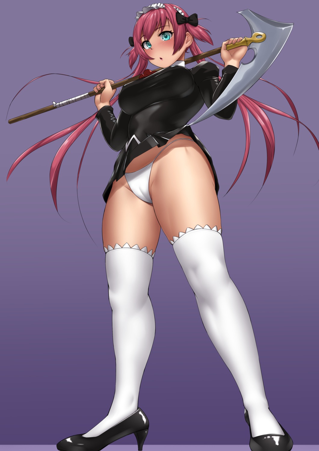 agent_aika aika_(series) airi black_delmo cameltoe cosplay heels maid nemui333 pantsu queen's_blade skirt_lift thighhighs weapon