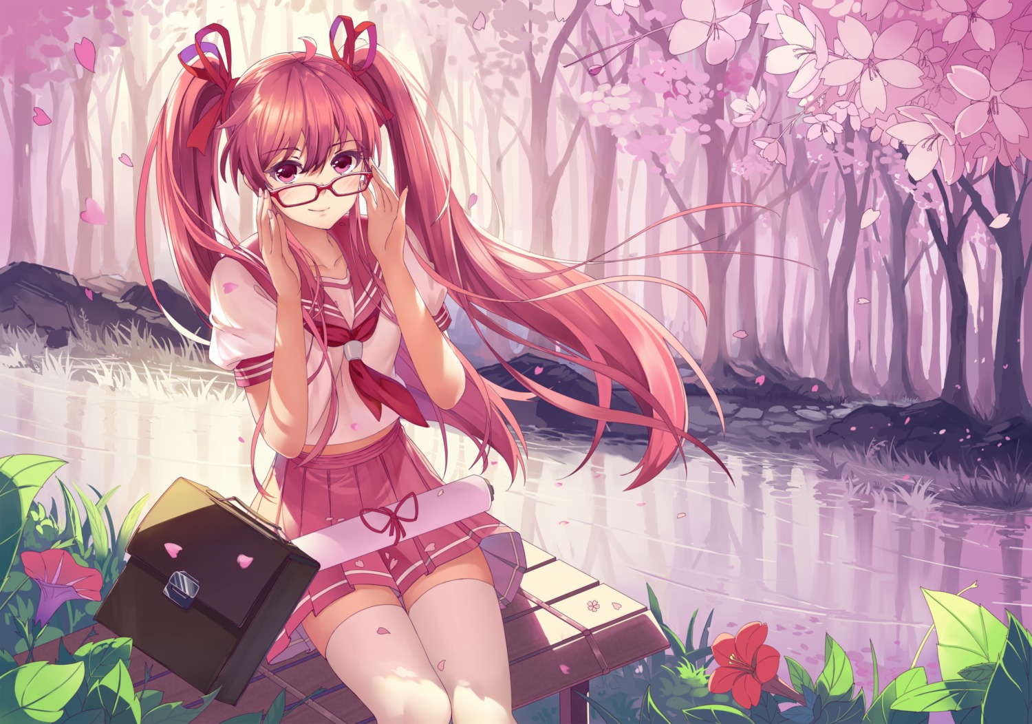 baisi_shaonian hatsune_miku megane sakura_miku seifuku thighhighs vocaloid