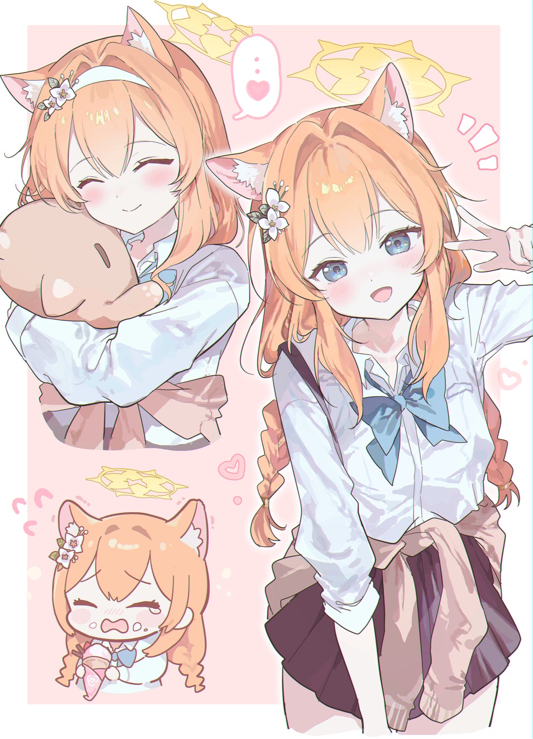 0202ase animal_ears blue_archive chibi cream halo iochi_mari nekomimi seifuku sweater