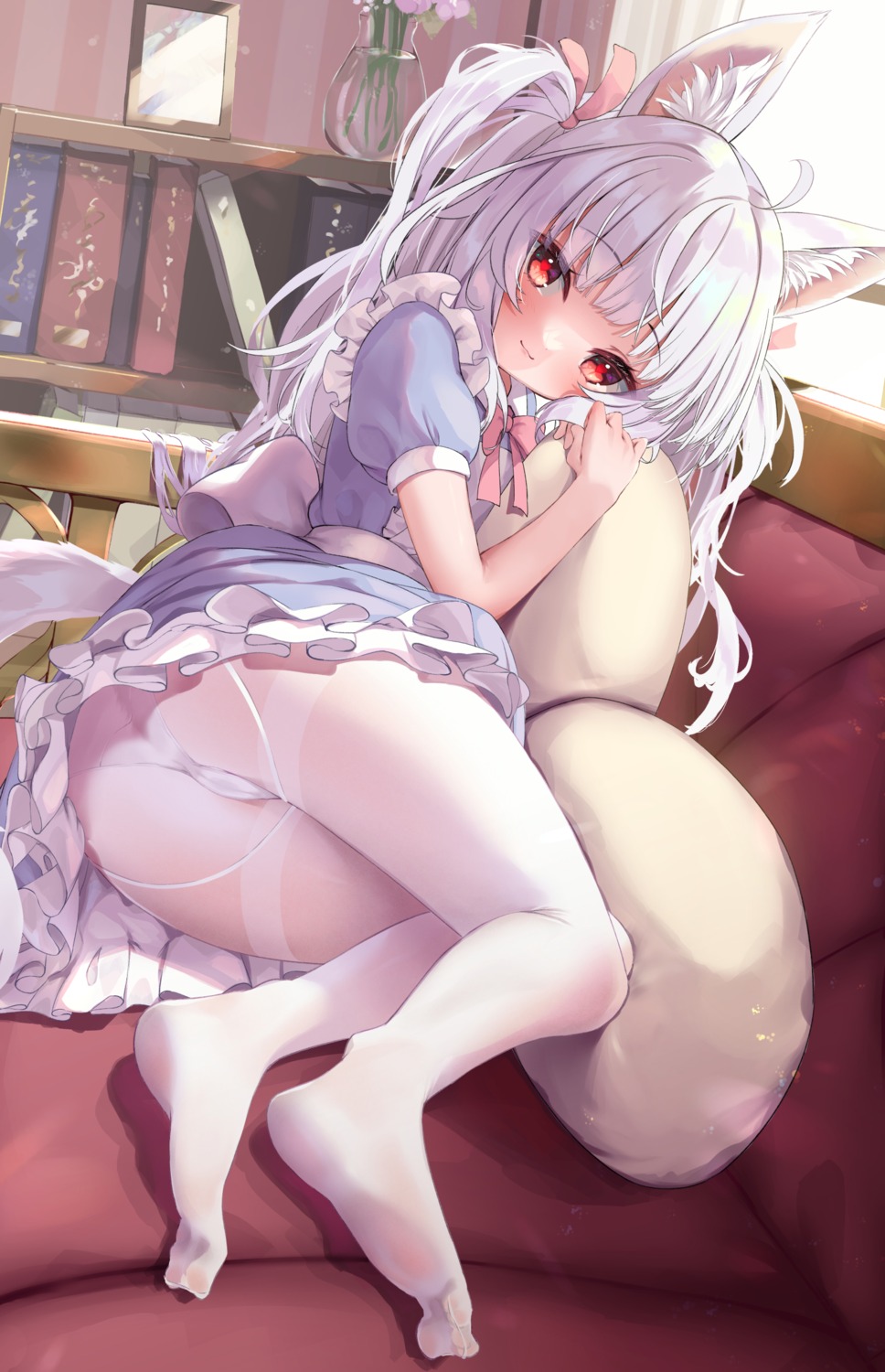 animal_ears loli maid nyahu_(nyahu_77) pantsu pantyhose skirt_lift tail