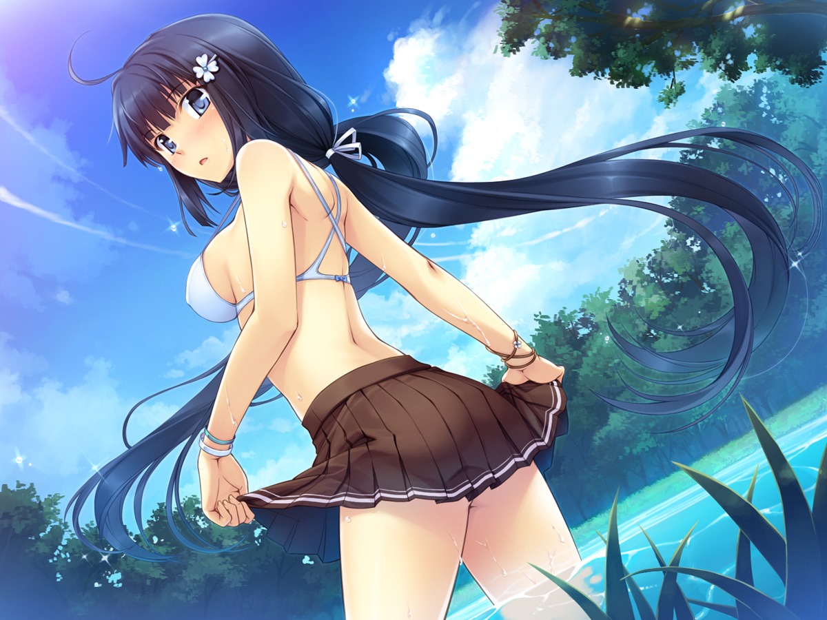 bikini_top erect_nipples seifuku skirt_lift swimsuits wet yanagi_(tsukiakari)