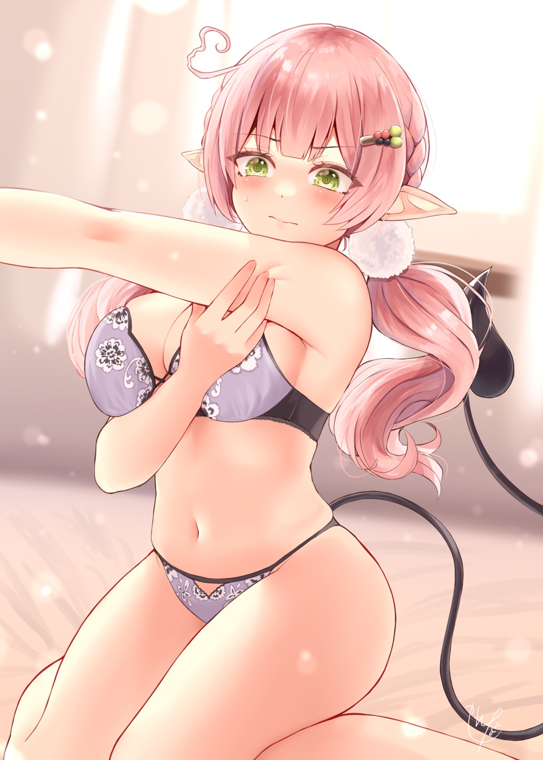 bra breast_hold narushima_kanna pantsu pointy_ears tail