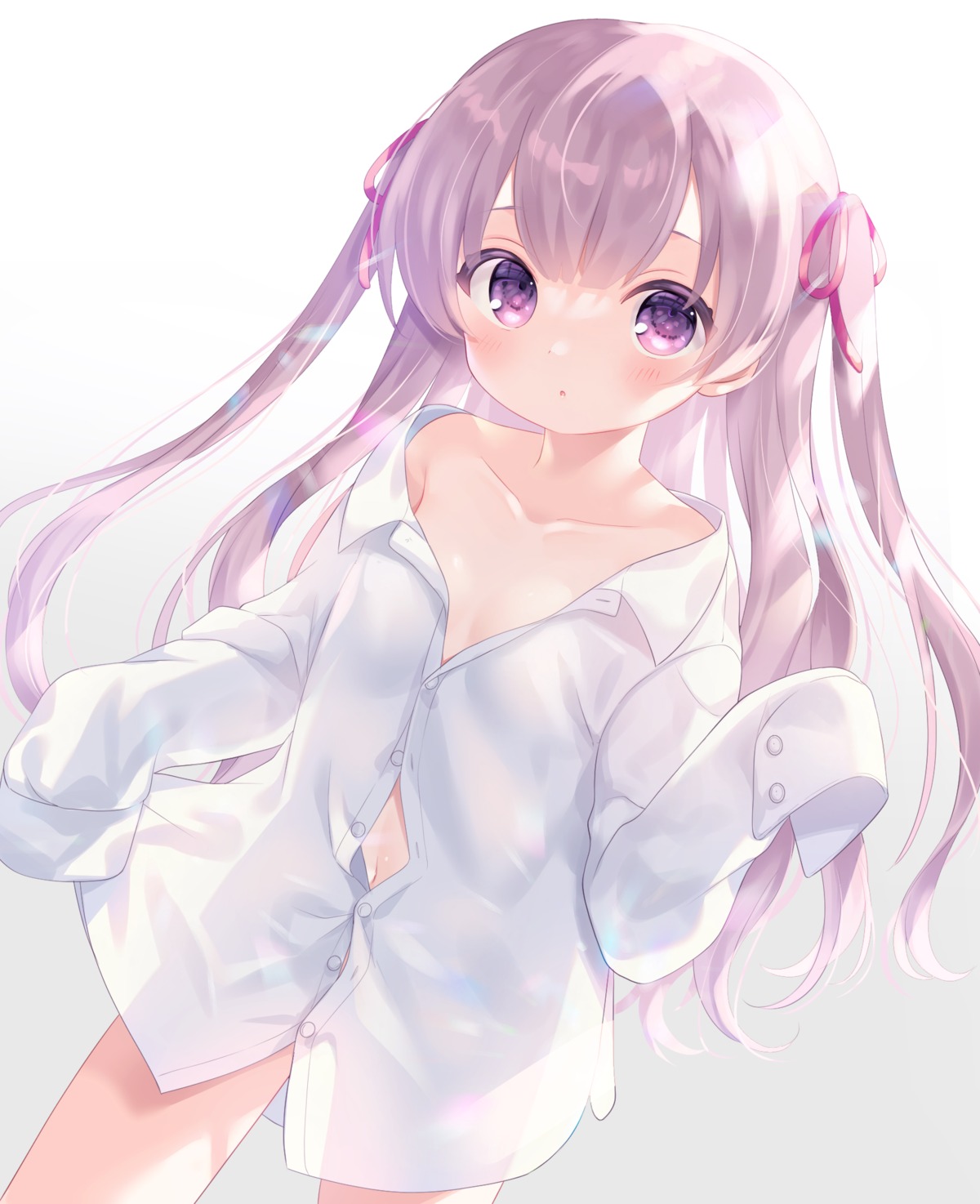 bottomless dress_shirt komachi_pochi loli no_bra open_shirt see_through