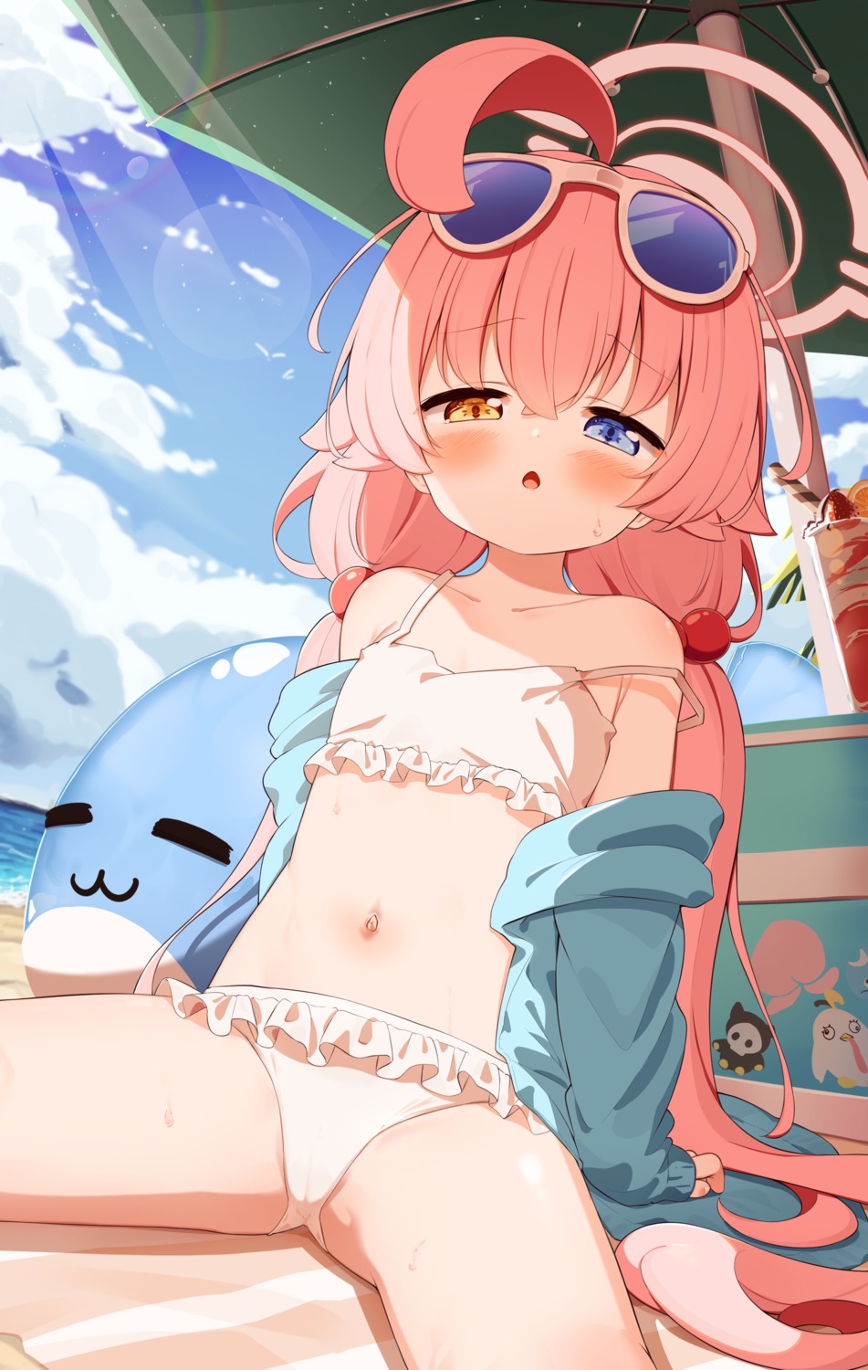 bikini blue_archive cameltoe halo heterochromia loli megane open_shirt swimsuits takanashi_hoshino thong tokenbox