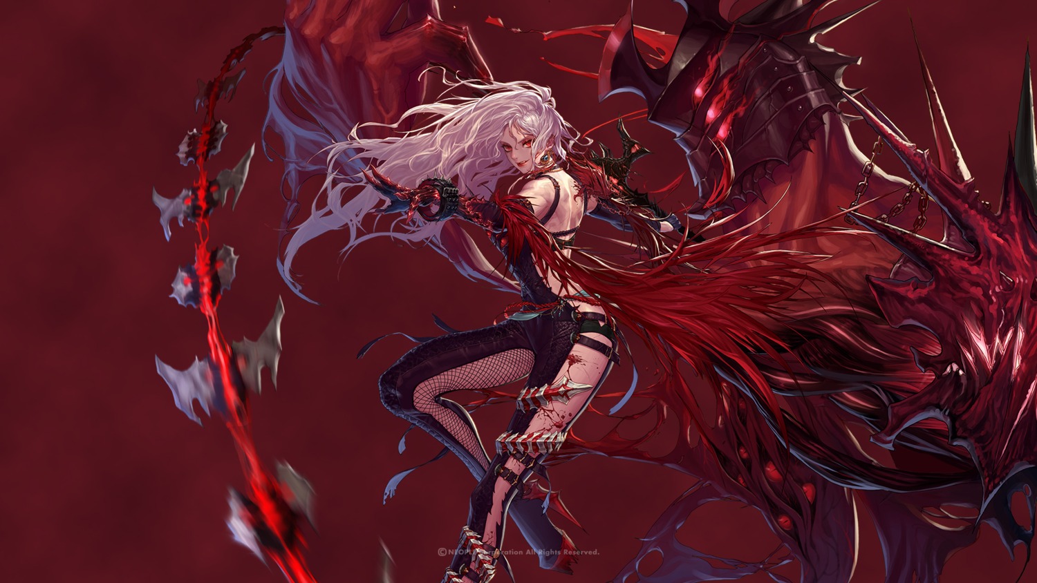 armor blood bodysuit dicide dungeon_fighter fishnets hanaboo heels wallpaper weapon